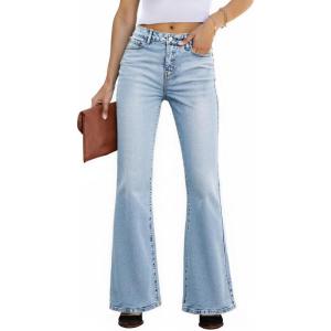 EMMIOL Women Flared Jeans Mid-High Waist Jeans Y2K 90s Denim Pants(B-mid Blue Wash-mid Rise)