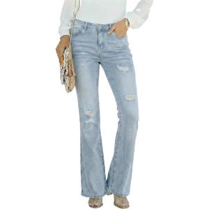 EMMIOL Women Flared Jeans Mid-High Waist Jeans Y2K 90s Denim Pants(C-mid Blue Wash-mid Rise)