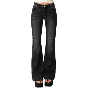 EMMIOL Women’s Flare Jeans Y2k 90s Bootcut Mid-Low Rise Vintage Denim Pants Bell Bottoms Streetwear(Black-007)