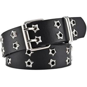 EMMIOL Y2K Women Belts for Jeans, Ladies Leather Belt Trendy Goth Star with Silvery Buckle, Waist Belt Punk for Dress(Black-star)