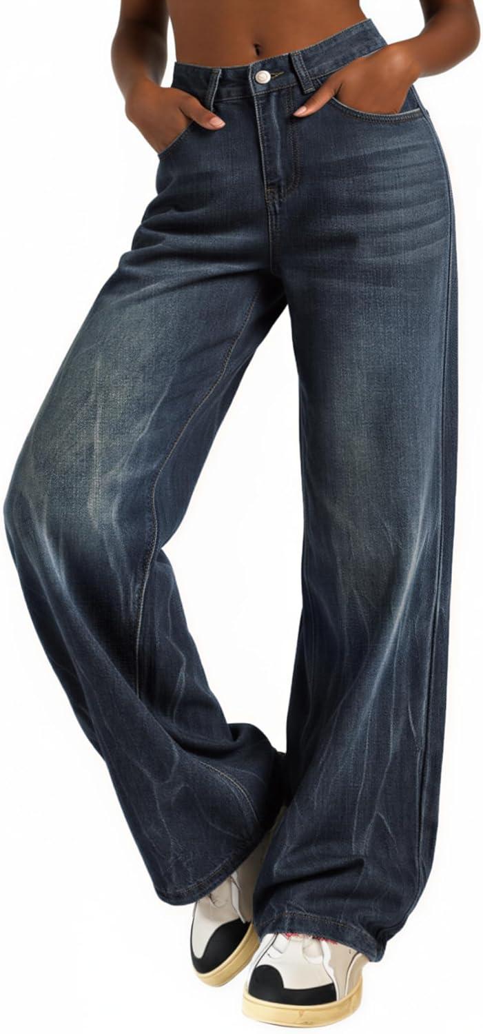image:imageEMMIOL Baggy Jeans for Women Mid Rise Wide Leg Jeans Plus Size Boyfriends Denim Pants Y2K Vintage Style BacktoSchool OutfitL