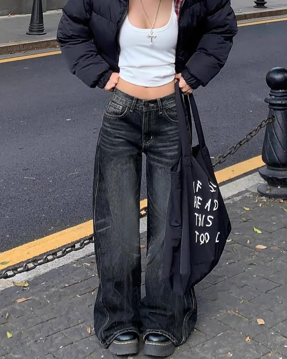 image:imageEMMIOL Baggy Jeans for Women Mid Rise Wide Leg Jeans Plus Size Boyfriends Denim Pants Y2K Vintage Style BacktoSchool OutfitL