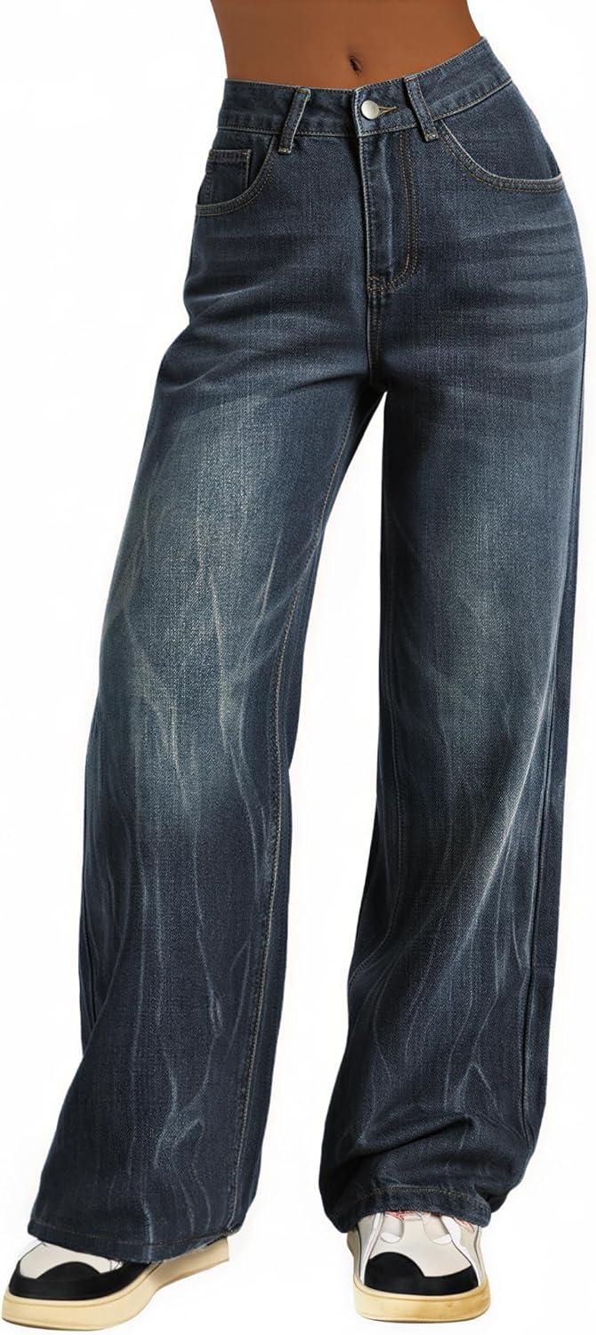 image:imageEMMIOL Baggy Jeans for Women Mid Rise Wide Leg Jeans Plus Size Boyfriends Denim Pants Y2K Vintage Style BacktoSchool OutfitL
