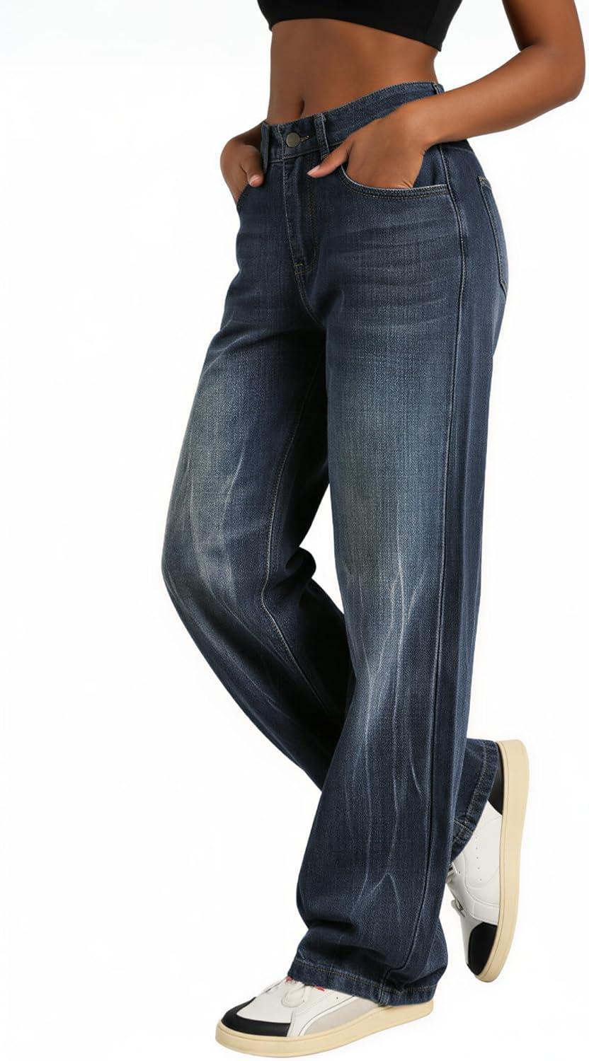 image:imageEMMIOL Baggy Jeans for Women Mid Rise Wide Leg Jeans Plus Size Boyfriends Denim Pants Y2K Vintage Style BacktoSchool OutfitXXL