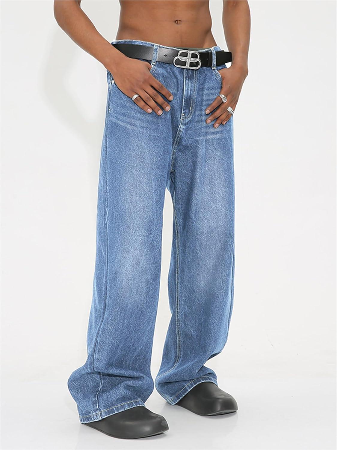 image:imageEMMIOL Mens Baggy Jeans Wide Leg Loose Fit Straight Leg Fit Y2k Denim Pants Mid Rise Streetwear 90s JncoBlue 1