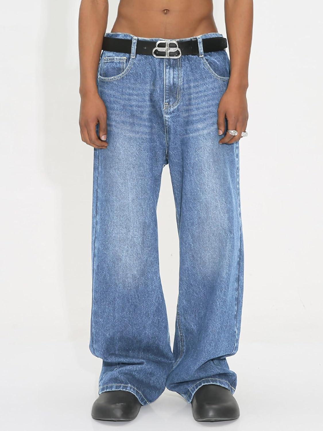 image:imageEMMIOL Mens Baggy Jeans Wide Leg Loose Fit Straight Leg Fit Y2k Denim Pants Mid Rise Streetwear 90s JncoBlue 1