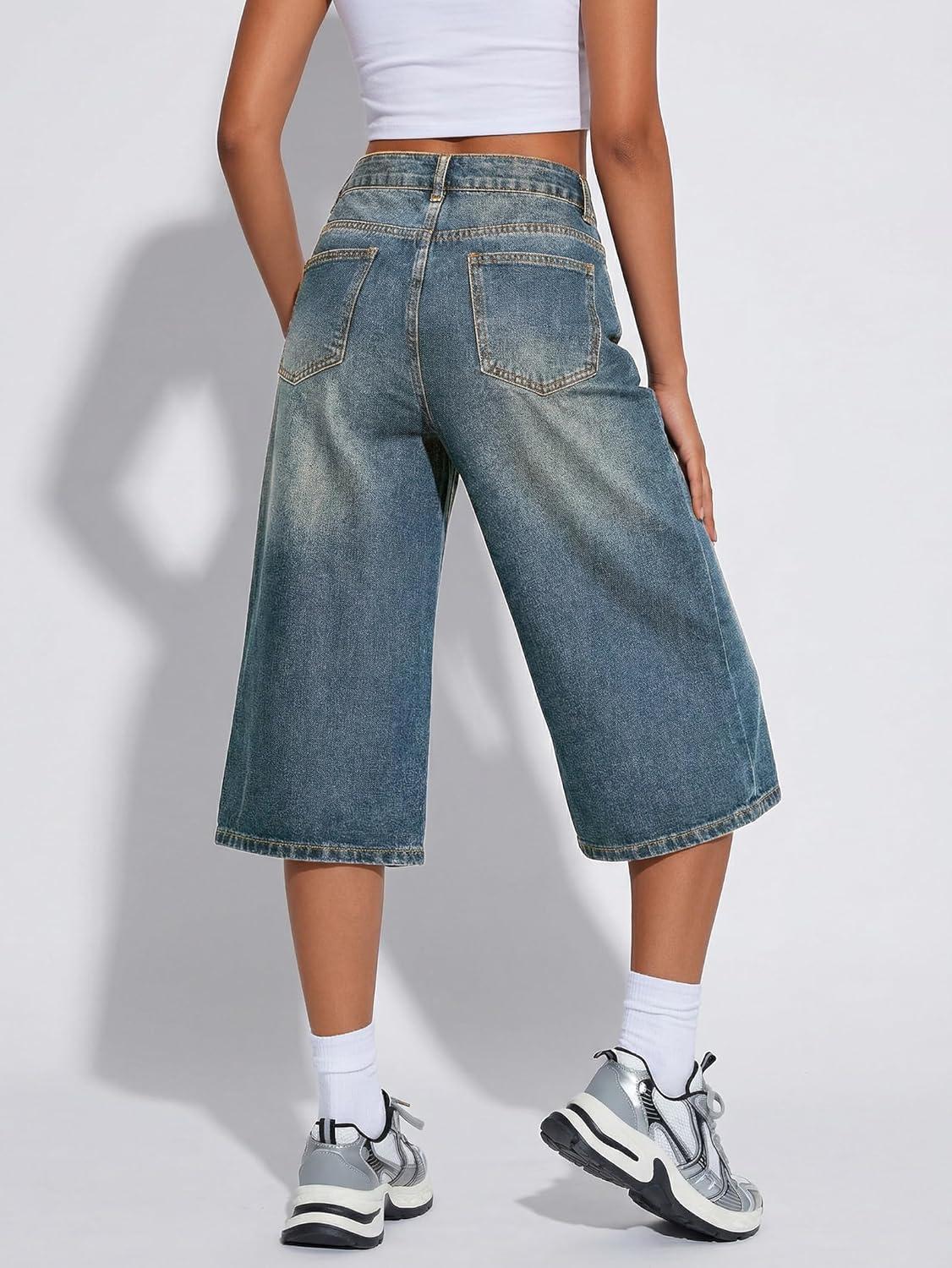 image:imageEMMIOL Women Baggy Jorts Y2k Wide Leg Denim Shorts Casual Knee Length Jean Jorts with Pockets 2026 Trendy Streetwear216vintage Blue
