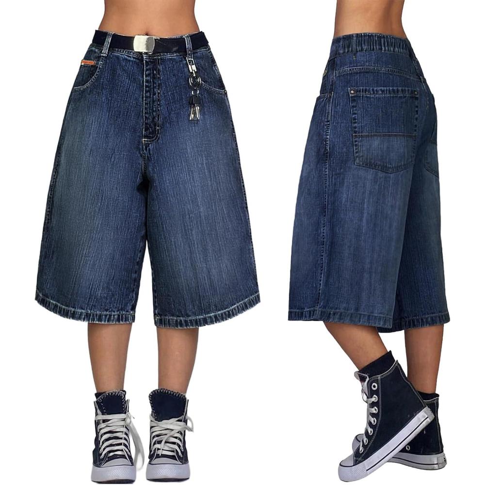 image:imageEMMIOL Baggy Jorts for Women Wide Leg Denim Shorts Y2k Mid Rise Bermuda Streetwear Boyfriend Jean Shorts with Pockets