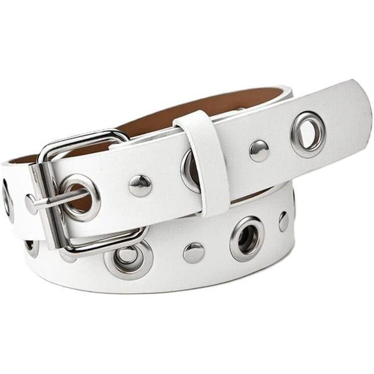 image:imageEMMIOL Cool Y2K Belt Women Black bb Belt Silver Buckle Oval D Ring Star Belts Trendy Streetwear Punk for JeansWhiteeyelet