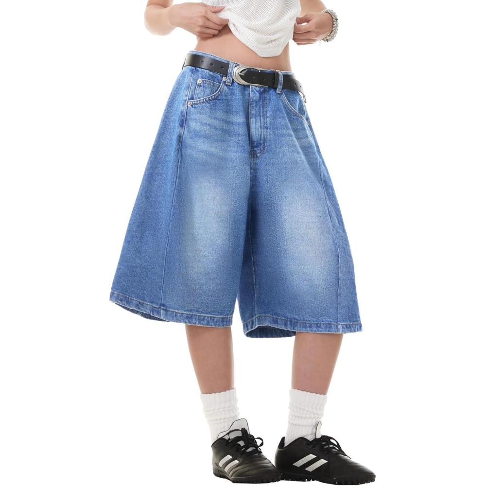 image:imageEMMIOL Jorts for Women Baggy Jeans Shorts Y2K Wide Leg Denim Shorts Grunge StreetwearMid Blue