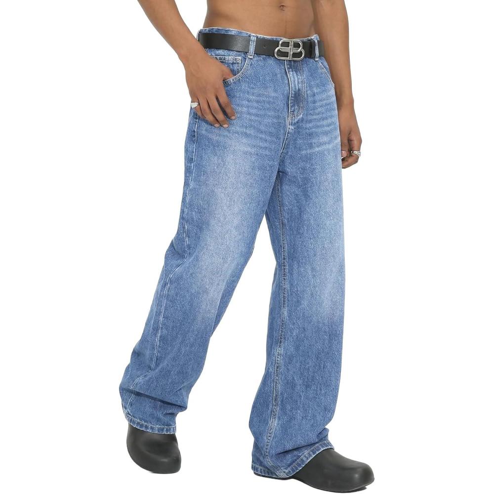 image:imageEMMIOL Mens Baggy Jeans Wide Leg Loose Fit Straight Leg Fit Y2k Denim Pants Mid Rise Streetwear 90s JncoBlue 1