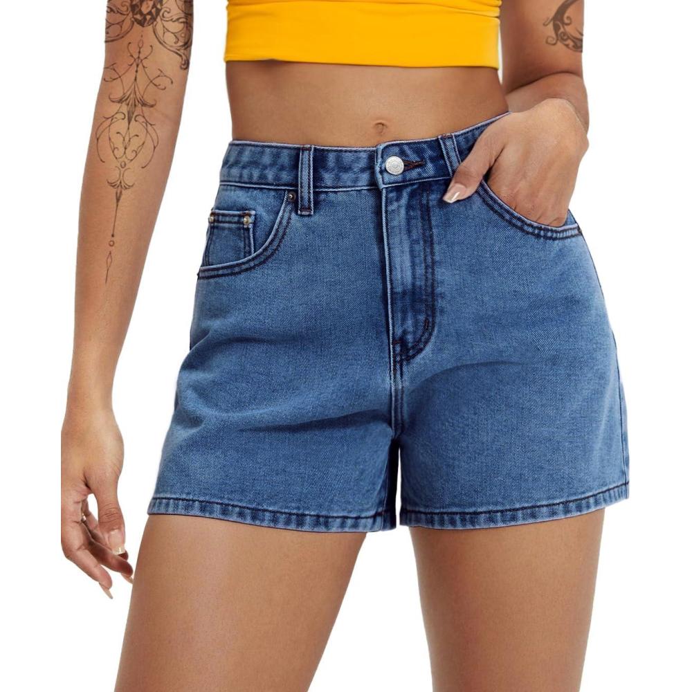 image:imageEMMIOL Women Jean Shorts HighMid Waisted Stretchy Basic Wash Solid Denim Hot Shorts Boyfriend Casual Y2k Jorts for Summer Navy Blue L