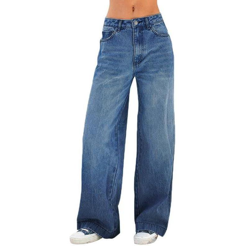 image:imageEMMIOL Womens Wide Leg Distressed Denim PantsMid Blue