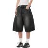 EMMIOL Jorts for Women Baggy Jeans Shorts Y2K Wide Leg Denim Shorts Grunge Streetwear(Black)