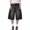 EMMIOL Jorts for Women Baggy Jeans Shorts Y2K Wide Leg Denim Shorts Grunge Streetwear(Black)