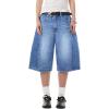 EMMIOL Jorts for Women Baggy Jeans Shorts Y2K Wide Leg Denim Shorts Grunge Streetwear(Mid Blue)