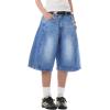 EMMIOL Jorts for Women Baggy Jeans Shorts Y2K Wide Leg Denim Shorts Grunge Streetwear(Mid Blue)