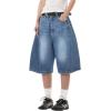 EMMIOL Jorts for Women Baggy Jeans Shorts Y2K Wide Leg Denim Shorts Grunge Streetwear(Retro Blue)