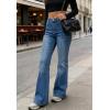 EMMIOL Women Bootcut Jeans Flare Jeans Mid-High Waisted Stretchy Straight Leg Jeans Trendy Seamed Front Loose Denim Pants(Denim Blue-with Bow)