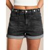 EMMIOL Women Jeans Shorts Summer Mid Rise Sexy Stretchy Denim Hot Pants with Adjustable Waist Trendy(Black)