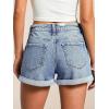 EMMIOL Women Jeans Shorts Summer Mid Rise Sexy Stretchy Denim Hot Pants with Adjustable Waist Trendy(Light Blue)