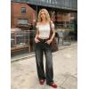 EMMIOL Women’s Flared Jeans Baggy Jeans Y2K Loose Fit Mid-Low Rise Flare Leg Trendy Trousers E-Black