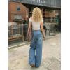EMMIOL Women’s Flared Jeans Baggy Jeans Y2K Loose Fit Mid-Low Rise Flare Leg Trendy Trousers E-Blue