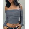 EMMIOL Y2K Clothing Women Off Shoulder Bodycon Shirts for Women Summer Long Sleeve Crop Top Blouse