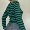 Striped Vintage Long Sleeve Crop Tops Coquette Aesthetic Clothes V Neck Y2K 2000S Shirts for Women Green