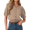 Cardigan for Women Short Puff Sleeve Button Down Cardigans Lightweight Crew Neck Knit Tops(Khaki)