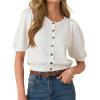 Cardigan for Women Short Puff Sleeve Button Down Cardigans Lightweight Crew Neck Knit Tops(White)