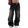 EMMIOL Baggy Jeans for Women, Mid Rise Wide Leg Jeans Plus Size Boyfriends Denim Pants, Y2K Vintage Style, Back-to-School Outfit F-Black