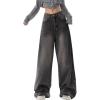 EMMIOL Baggy Jeans for Women Wide Leg Mid Waist Y2K Boyfriend Denim Pants Casual Stretch Trousers with Pocket Streetwear(Black)