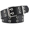 EMMIOL Cool Y2K Belt Women Black bb Belt Silver Buckle Oval D Ring Star Belts Trendy Streetwear Punk for Jeans(Black-star)