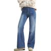 EMMIOL Women Bootcut Jeans Flare Jeans Mid-High Waisted Stretchy Straight Leg Jeans Trendy Seamed Front Loose Denim Pants(Denim Blue-with Bow)