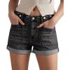 EMMIOL Women Jeans Shorts Summer Mid Rise Sexy Stretchy Denim Hot Pants with Adjustable Waist Trendy(Black)