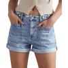 EMMIOL Women Jeans Shorts Summer Mid Rise Sexy Stretchy Denim Hot Pants with Adjustable Waist Trendy(Light Blue)