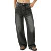 EMMIOL Women’s Flared Jeans Baggy Jeans Y2K Loose Fit Mid-Low Rise Flare Leg Trendy Trousers E-Black