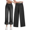 EMMIOL Women’s Wide Leg Distressed Denim Pants(Black-(warm Fleece Lined))