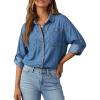 Emmiol Denim Button Down Shirt For Women – Long Sleeve Cotton Lightweight Shirts With Pockets Casual Work Jean Blouses Tops(Dark Blue)
