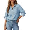 Emmiol Denim Button Down Shirt For Women – Long Sleeve Cotton Lightweight Shirts With Pockets Casual Work Jean Blouses Tops(Light Blue)