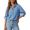 Emmiol Denim Button Down Shirt For Women – Long Sleeve Cotton Lightweight Shirts With Pockets Casual Work Jean Blouses Tops(Mid Blue)
