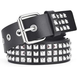 EMMIOL Cool Y2K Belt Women Black bb Belt Silver Buckle Oval D Ring Star Belts Trendy Streetwear Punk for Jeans(Black-studded)