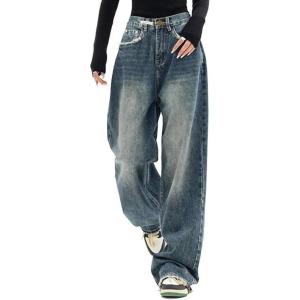 EMMIOL Jeans for Women Wide Leg Baggy Jeans Y2K Casual Loose Boyfriends Trousers Vintage Streetwear(A206-dark Blue)