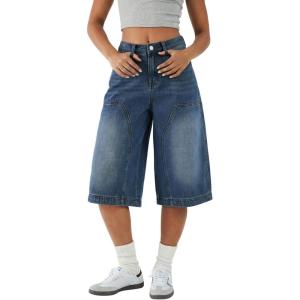 EMMIOL Women Baggy Jorts Y2k Wide Leg Denim Shorts Casual Knee Length Jean Jorts with Pockets 2026 Trendy Streetwear(Dark Blue)