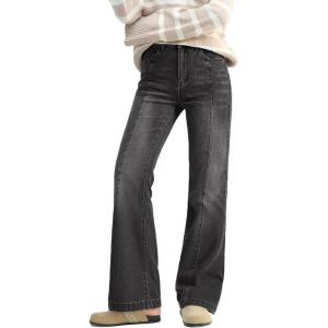 EMMIOL Women Bootcut Jeans Flare Jeans Mid-High Waisted Stretchy Straight Leg Jeans Trendy Seamed Front Loose Denim Pants(Grey)