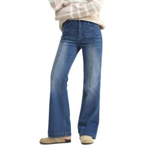 EMMIOL Women Bootcut Jeans Flare Jeans Mid-High Waisted Stretchy Straight Leg Jeans Trendy Seamed Front Loose Denim Pants(Medium Blue)