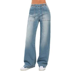EMMIOL Women Women’s Baggy Jeans Straight Leg Jeans Stretchy Tummy Control Wide Leg Denim Pants with Pockets A-Light Blue