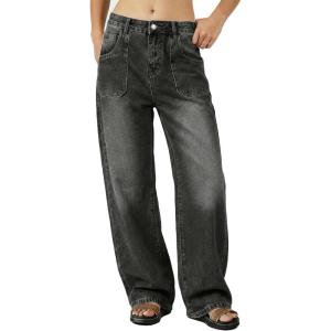 EMMIOL Women’s Flared Jeans Baggy Jeans Y2K Loose Fit Mid-Low Rise Flare Leg Trendy Trousers E-Black