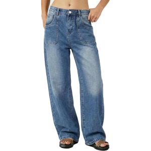 EMMIOL Women’s Flared Jeans Baggy Jeans Y2K Loose Fit Mid-Low Rise Flare Leg Trendy Trousers E-Blue
